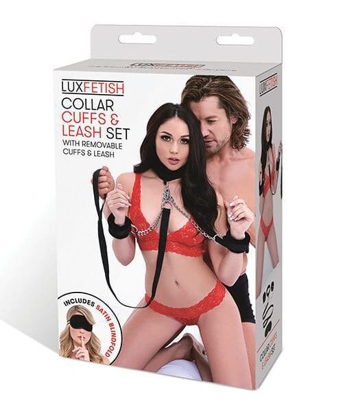 Lux Fetish Collar Cuffs & Leash Set - Removable