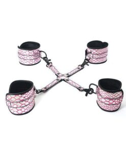 Spartacus Faux Leather Wrist & Ankle Restraints w/Hog Tie - Pink