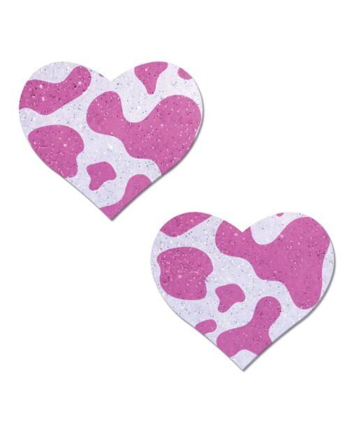 Pastease Premium Cow Print Glittery Velvet Heart - Pink Strawberry O/S