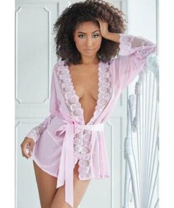 Allure Nina Lace & Mesh Robe w/G-String Pink S/M