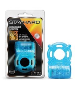 Blush Stay Hard Rechargeable 5 Function Cock Ring- Blue