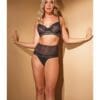 Striped Mesh Bra & High Waist Thong Black LG