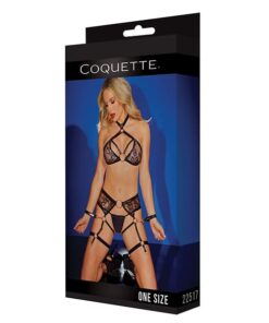 Black Label Strappy Detail Halter Top, Crotchless Panty, Garters & Restraints Black O/S