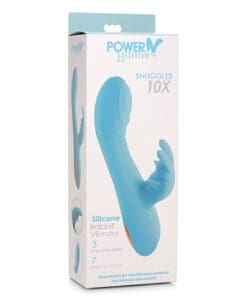 Curve Novelties Power Bunnies Snuggles 10x Silicone Rabbit Vibrator - Blue