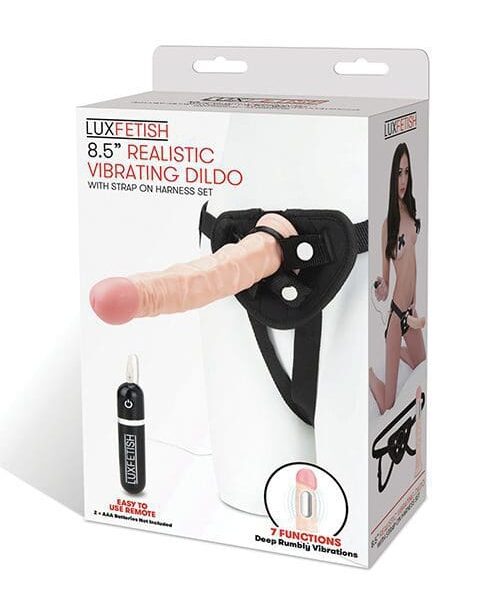 Lux Fetish 8.5" Realistic Vibrating Dildo w/Strap On Harness Set