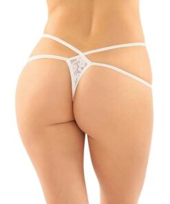 Jasmine Strappy Lace Thong w/Front Keyhole Cut Out White L/XL