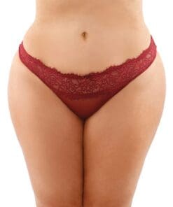 Bottoms Up Ivy Eyelash Lace Panty w/Criss Cross Back & Bow Trims Garnet QN