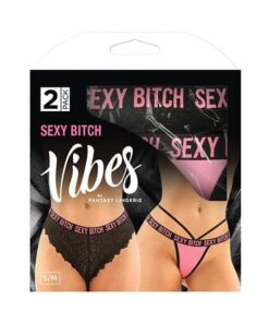 Vibes Buddy Sexy Bitch Lace Panty & Micro Thong Black/PNK S/M