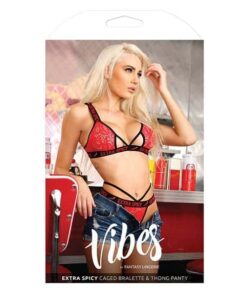 Vibes Extra Spicy Caged Bralette & Thong Chili Red L/XL