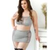 Curve Layne Lace & Microfiber Bralette w/Garter Skirt & G-String Gray 1X/2X