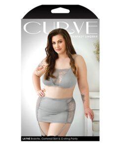 Curve Layne Lace & Microfiber Bralette w/Garter Skirt & G-String Gray1X/2X