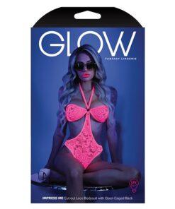 Glow Black Light Halter Bodysuit w/Open Sides Neon Pink L/XL