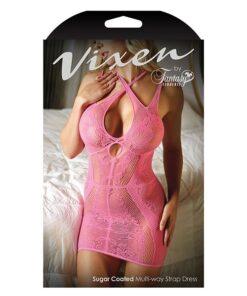 Vixen Multiway Strap Net Lace Dress Pink O/S