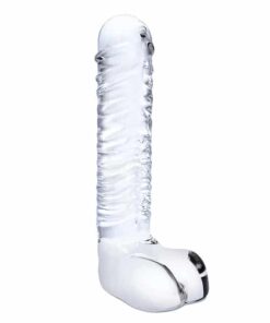 Glas 8" Realistic Ribbed Glass G-Spot Dildo w/Balls - Clear