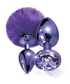 Nixie Metal Butt Plug Set w/Jewel Inlaid & Pom Pom - Purple Metallic