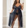 Empire Waist Laced Sheer Long Dress & Panty Midnight Navy QN