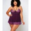 Cross Dye Lace & Microfiber Babydoll & G-String Purple 2X