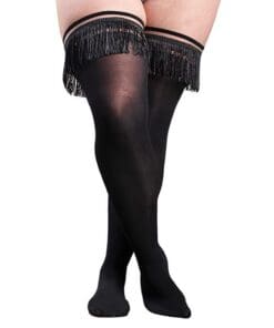 Kix'ies Keila Semi Opaque Fringe Thigh High Black C