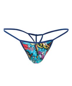 Male Basics Sinful Hipster Music T Thong G-String Blue Print LG