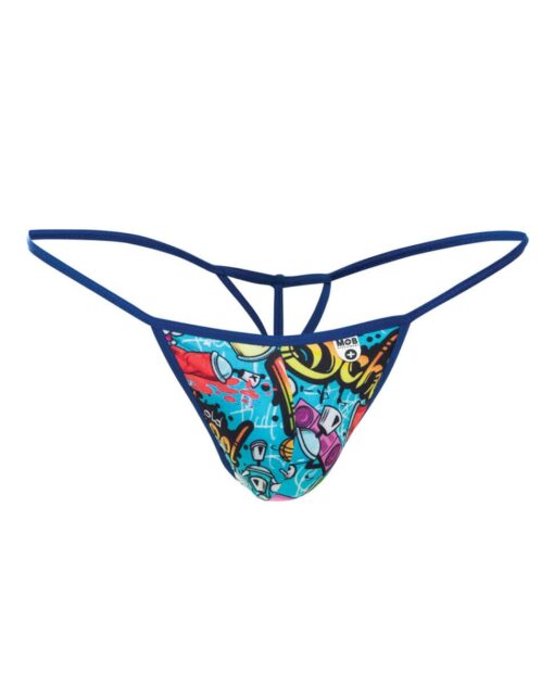 Male Basics Sinful Hipster Music T Thong G-String Blue Print LG