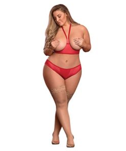 Risqué Business Cupless Bra & Crotchless Panty Red QN