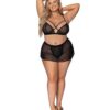 Girl Next Door Strappy Bralette w/Flirty Thong Skirt Black 2X