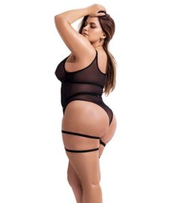 Underwire Mesh Bodysuit w/Garterbelt Black 3X/4X