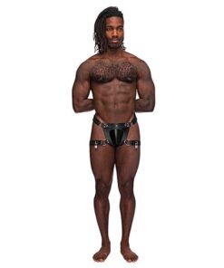 Leather Scorpio Adjustable Waist & Leg Band Thong Black O/S