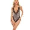 Jolene Satin Teddy w/Plunging Neckline Leopard/Black L/XL