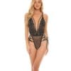 Sloane Soft Cup Deep Plunge Teddy w/Side Lace Up Ribbon Detail Black L/XL