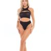 Pink Lipstick Divine Bandeau Harness Top & High Waist Thong Black O/S