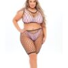 Pink Lipstick Brace for Impact Large Fishnet Top Shorts Bra & Thong (Fits up to 3X) Pink QN