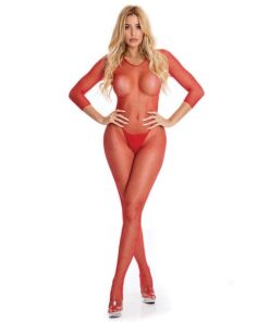 Pink Lipstick Risqué Crotchless Bodystocking Red S/M