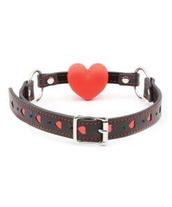 Plesur Heart Ball Gag w/Red Hearts - Black