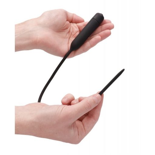 Shots Ouch Extra Long Urethral Sounding Silicone Vibrating Bullet Plug - Black