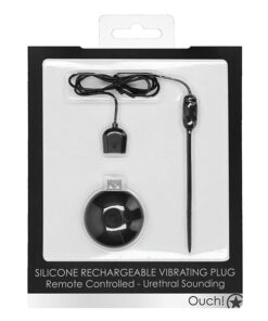 Shots Ouch Urethral Sounding Silicone Rechargeable & Remote Controlled Vibrating Plug - Black