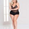 Floral Lace Cami & Cheeky Satin Short Black 1X/2X