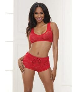 Knit Bralette & Cheeky Shorts Flame Scarlet XL