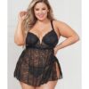 Stretch Lace Babydoll w/Underwire Cups & G-String Black 1X/2X