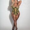 Print Mesh Teddy w/Garters Leopard Chartreuse QN