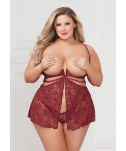 Super Sexy Stretch Lace Babydoll w/G-String Wine QN