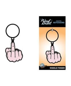 Wood Rocket Middle Finger Keychain - Pink