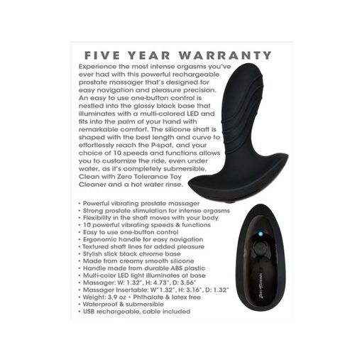 Zero Tolerance The Gentleman Rechargeable Prostate Massager - Black